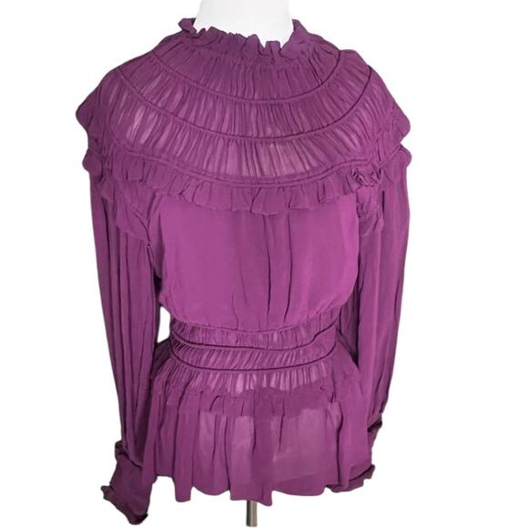 *NWOT Farm Rio Chiffon Ruffled Blouse in Bordeaux - Sz XS - Picture 5 of 11